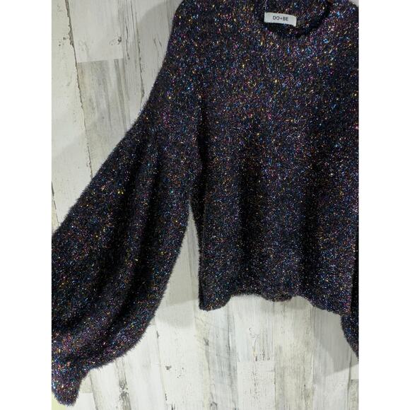 Do+Be Sweater Large Black Sparkle Multicolor Pullover Crewneck Sweater Holiday - Picture 8 of 9